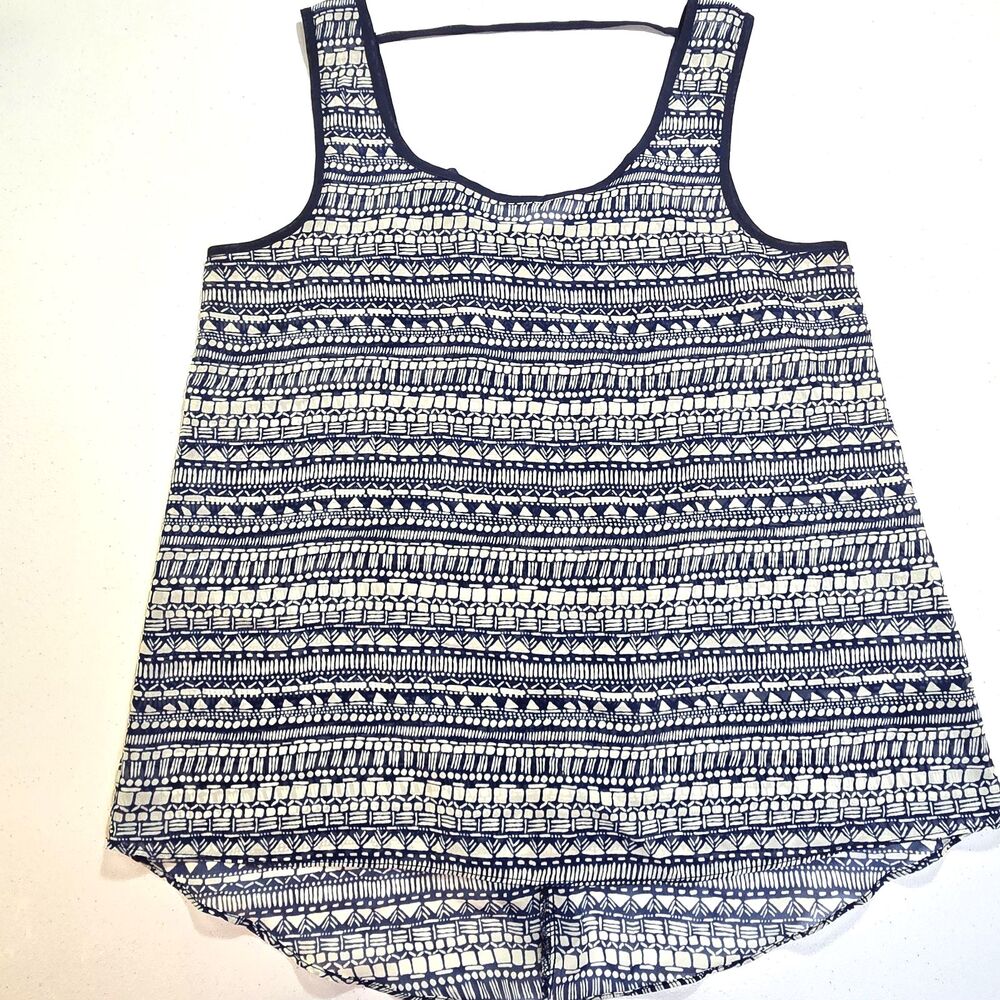 By & By Women's Sleeveless Top Blue and Grey Medium Casual Beach Preppy City